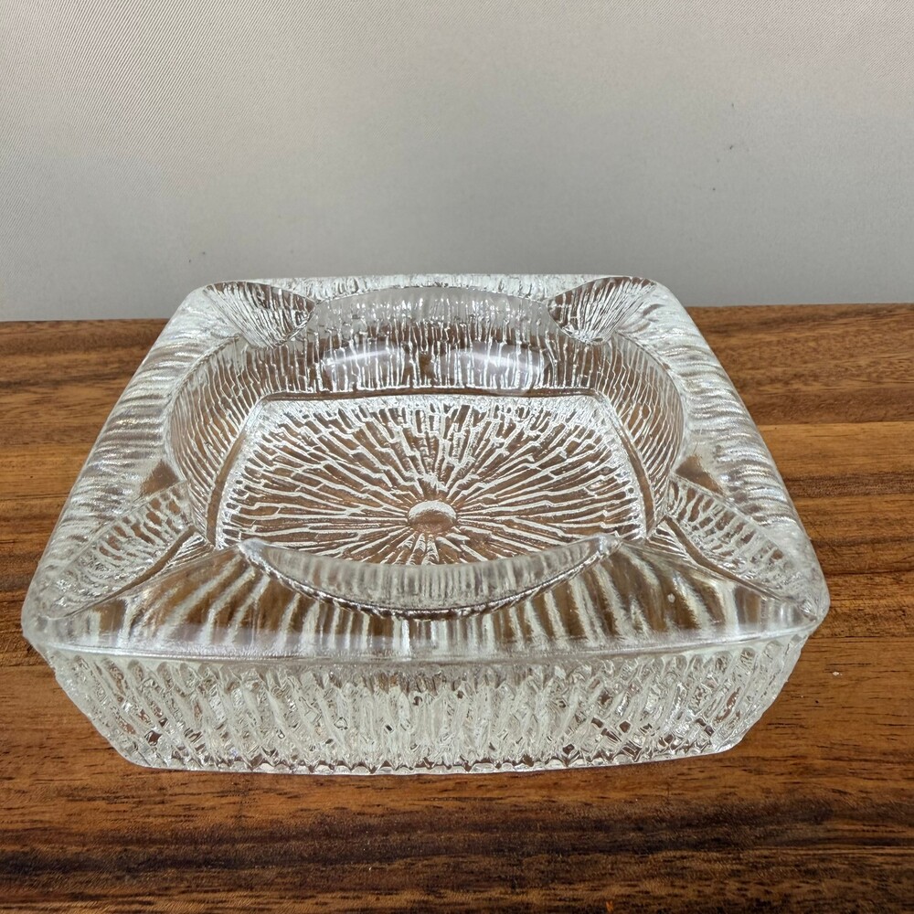 Vintage 1970s Glacier Ice Block 4.75" Clear Glass Trinket Dish Ashtray